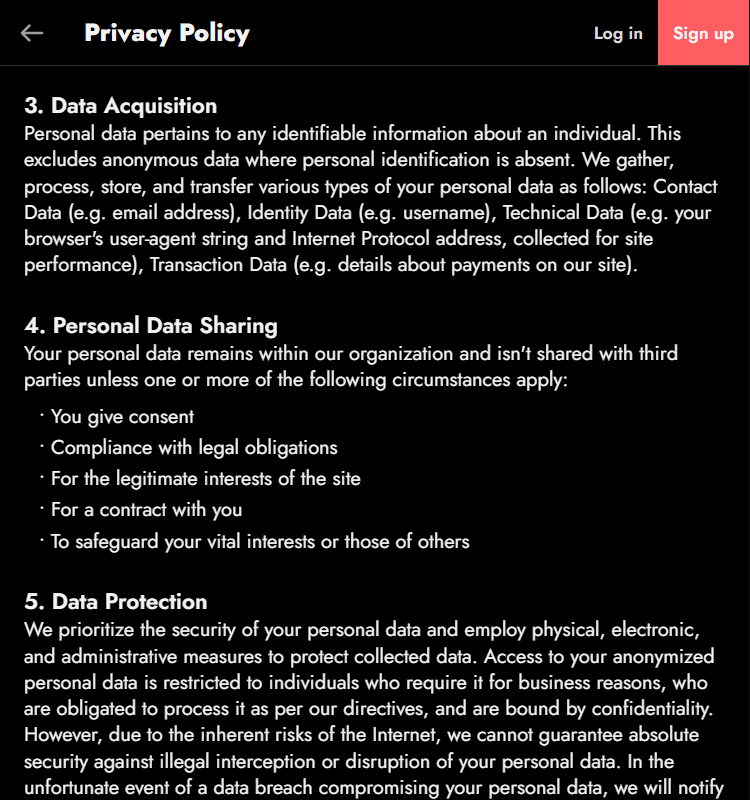 What the privacy policy covers — excerpt from a public Frosting policy.